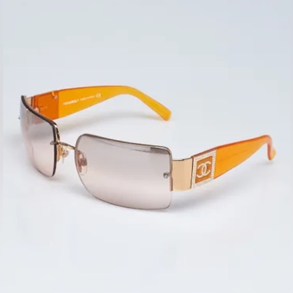 Chanel Vintage Y2K Gold Orange Crystal Sunglasses